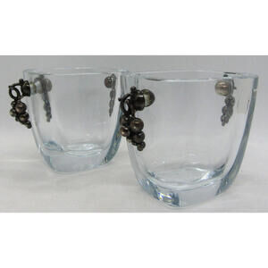 2 Mid-Century Modern Strombergshyttan Danish Glass Vases Grape Cluster Handles